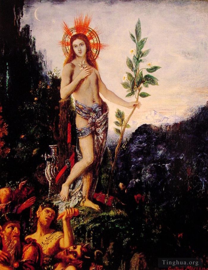 Gustave Moreau Oil Painting - Apollo and the satyrs