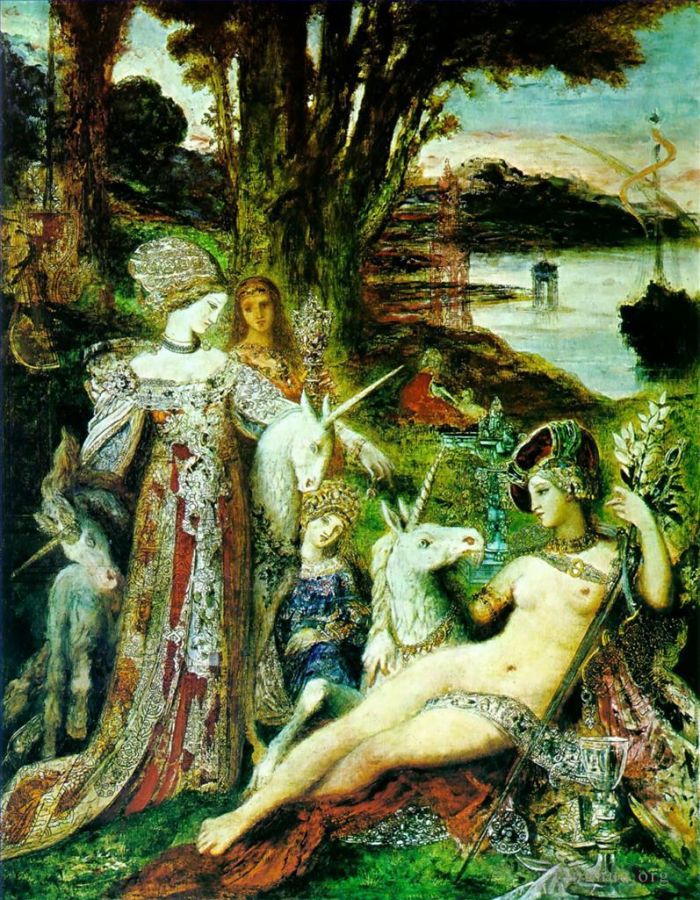 Gustave Moreau Oil Painting - The unicorns