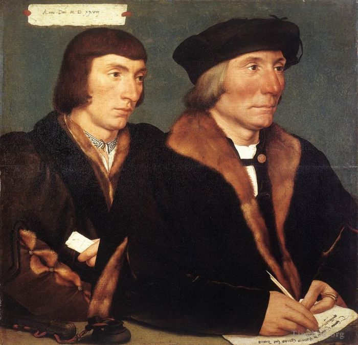 Hans Holbein the Younger Oil Painting - Double Portrait of Sir Thomas Godsalve and His Son John
