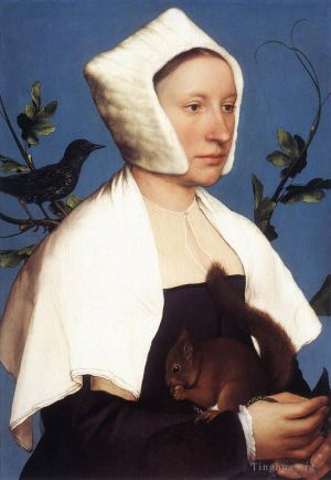Artist Hans Holbein the Younger's Work - Portrait of a Lady with a Squirrel and a Starling