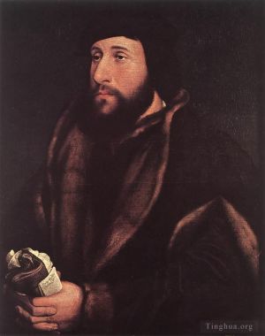 Artist Hans Holbein the Younger's Work - Portrait of a Man Holding Gloves and Letter