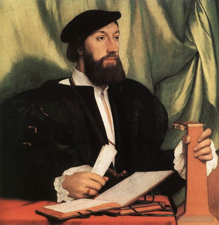 Hans Holbein the Younger Oil Painting - Unknown Gentleman with Music Books and Lute