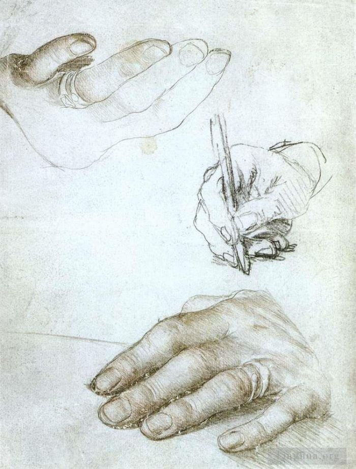 Hans Holbein the Younger Various Paintings - Studies of the Hands of Erasmus of Rotterdam