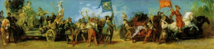 Hans Makart Oil Painting - Der jubilaumszug festwagen der jagd