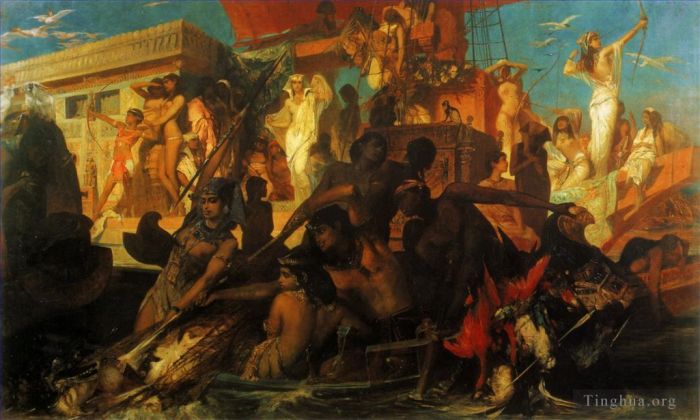 Hans Makart Oil Painting - Die niljagd der kleopatra