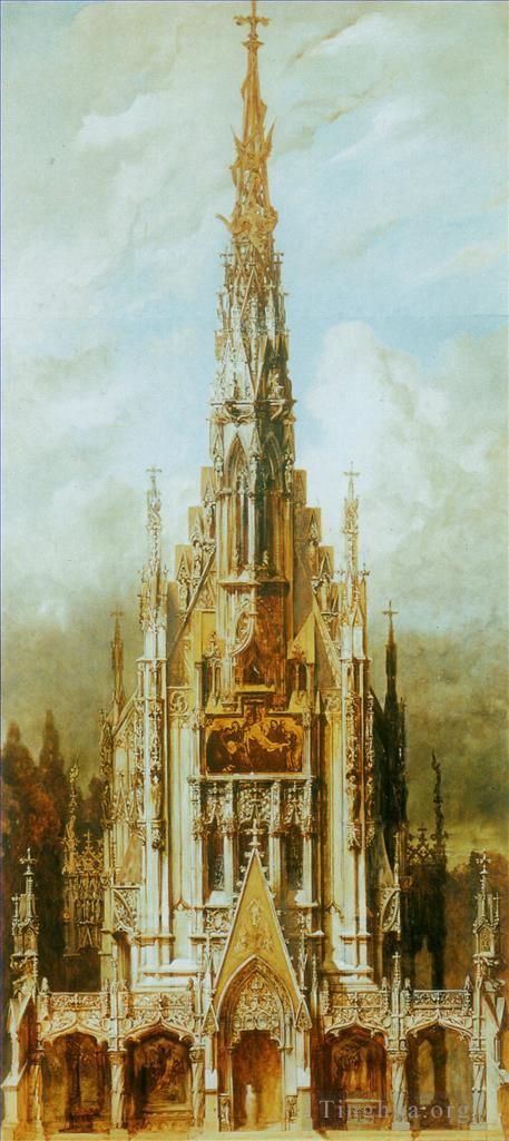Hans Makart Oil Painting - Gotische grabkirche st michael turmfassade