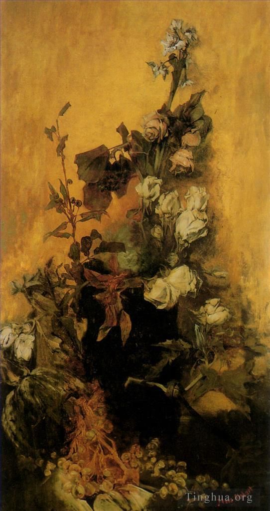 Hans Makart Oil Painting - Stilleben mit rosen flower Hans Makart