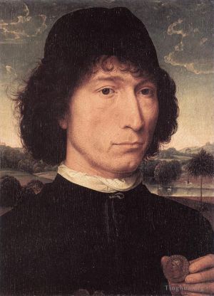 Artist Hans Memling's Work - Portrait of a Man with a Roman Coin 1480or later
