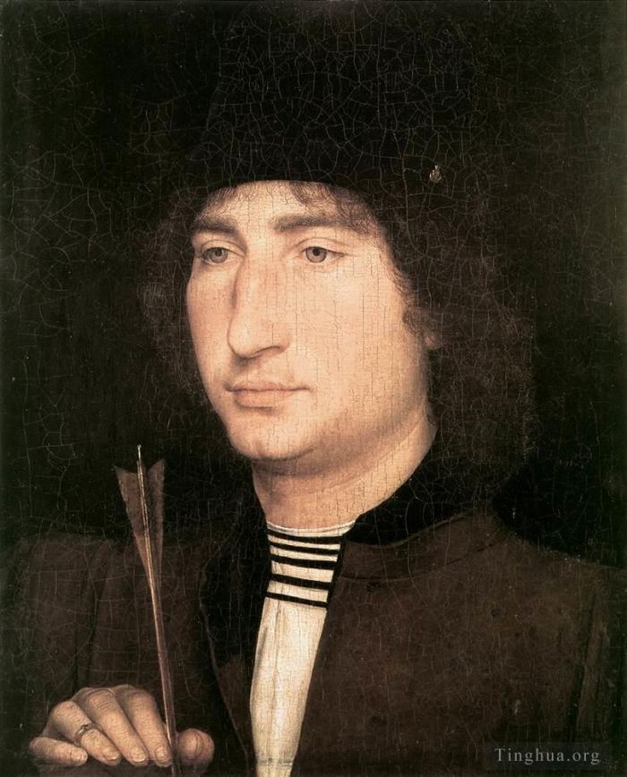 Hans Memling Oil Painting - Portrait of a Man with an Arrow 1478