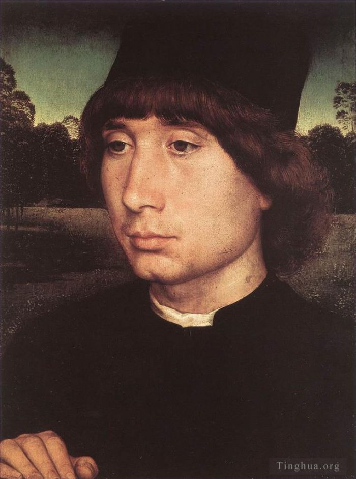 Hans Memling Oil Painting - Portrait of a Young Man before a Landscape 1480