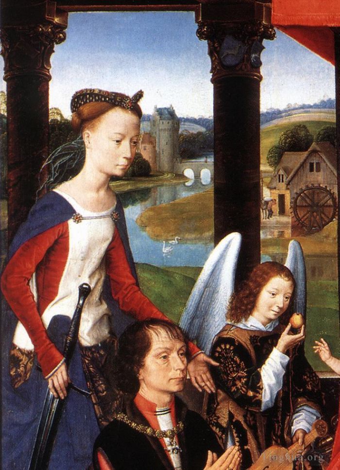 Hans Memling Oil Painting - The Donne Triptych 1475detail3central panel