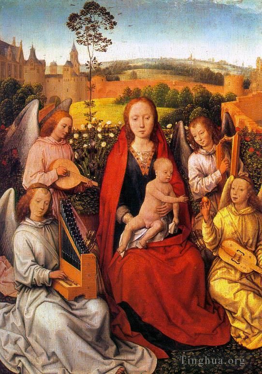 Hans Memling Oil Painting - Virgin and Child with Musician Angels 1480