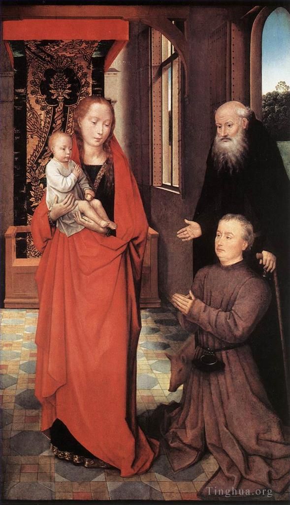 Hans Memling Oil Painting - Virgin and Child with St Anthony the Abbot and a Donor 1472