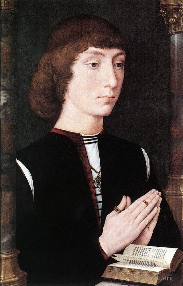 Hans Memling Oil Painting - Young Man at Prayer 1475
