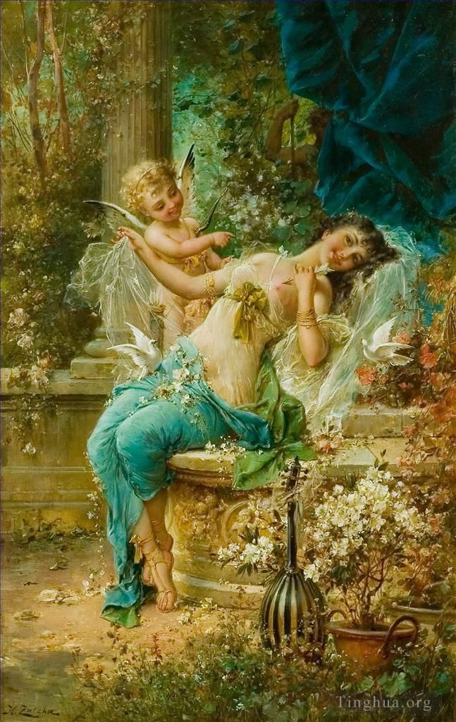 Hans Zatzka Oil Painting - Floral angel and girl body