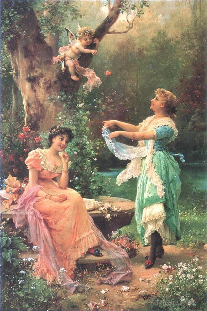 Hans Zatzka Oil Painting - Floral angel and ladies