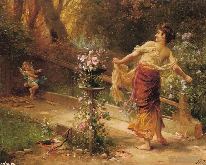 Hans Zatzka Oil Painting - Floral angel with girl