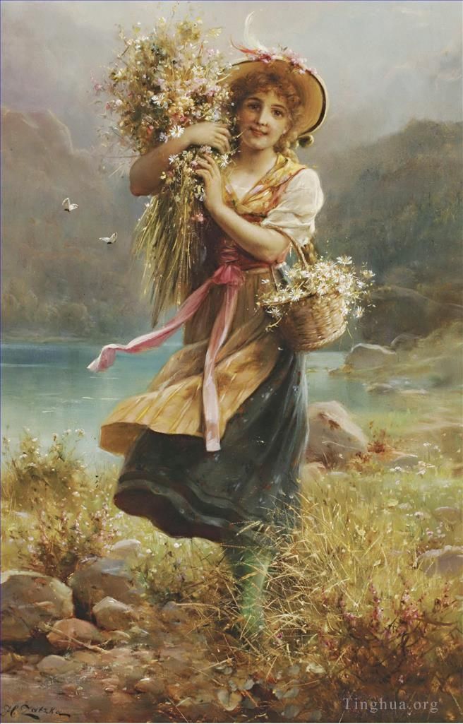 Hans Zatzka Oil Painting - Flower girl 1