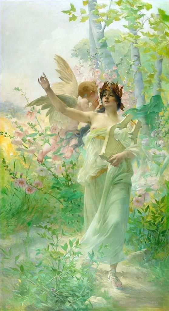 Hans Zatzka Oil Painting - Girl and angel