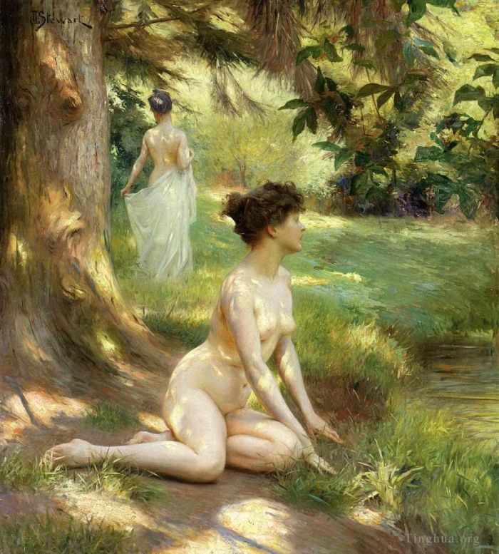 Hans Zatzka Oil Painting - Nude under tree