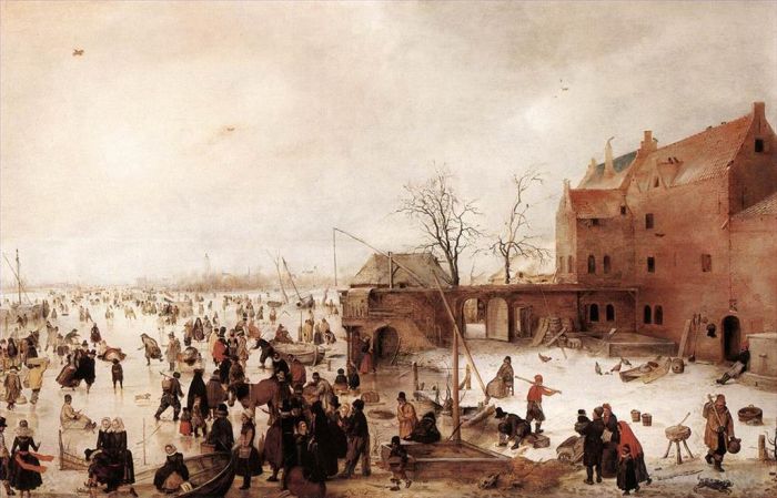 Hendrick Avercamp Oil Painting - A Scene On The Ice Near A Town 161winter landscape