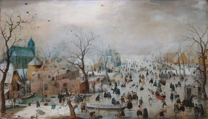 Hendrick Avercamp Oil Painting - A Scene On The Ice Near A Town winter landscape