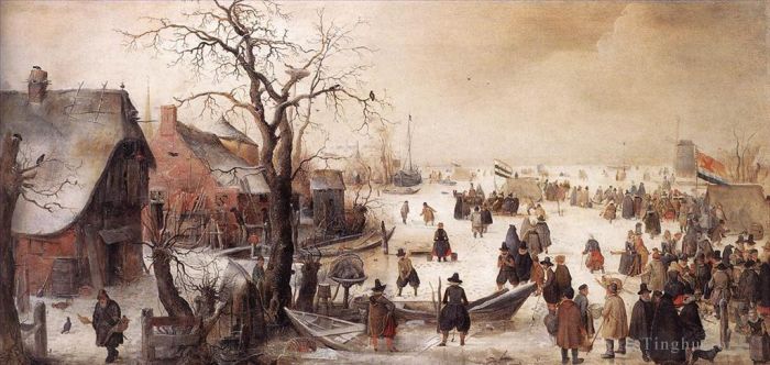 Hendrick Avercamp Oil Painting - Winter Scene On A Canal