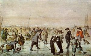 Antique Various Paintings - A Scene On The Ice winter landscape