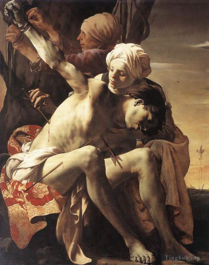 Hendrick ter Brugghen Oil Painting - St Sebastian Tended By Irene And Her Maid
