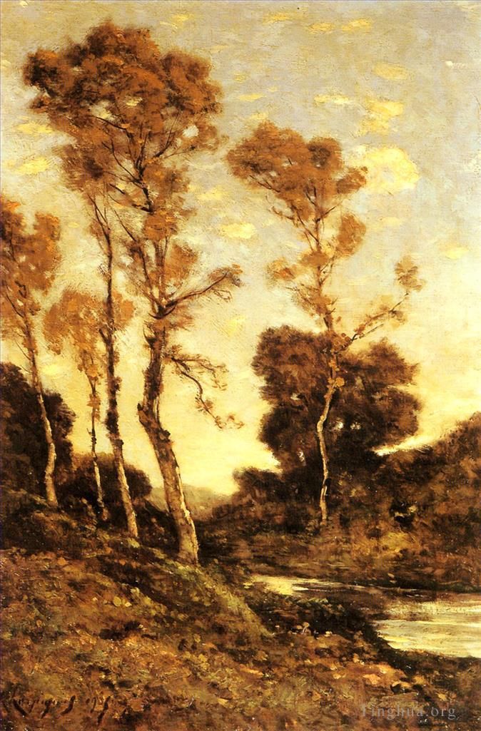 Henri-Joseph Harpignies Oil Painting - Autumnal River Landscape