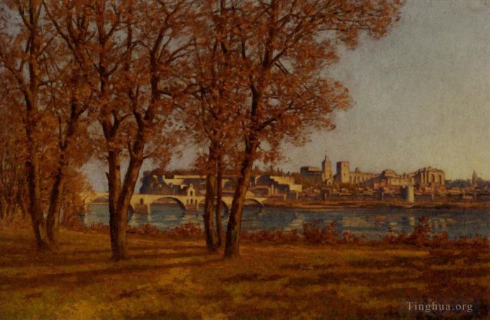 Henri-Joseph Harpignies Oil Painting - Le Chateau Des Papes A Avignon