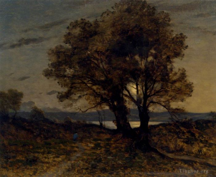 Henri-Joseph Harpignies Oil Painting - Paysage Au Clair De Lune