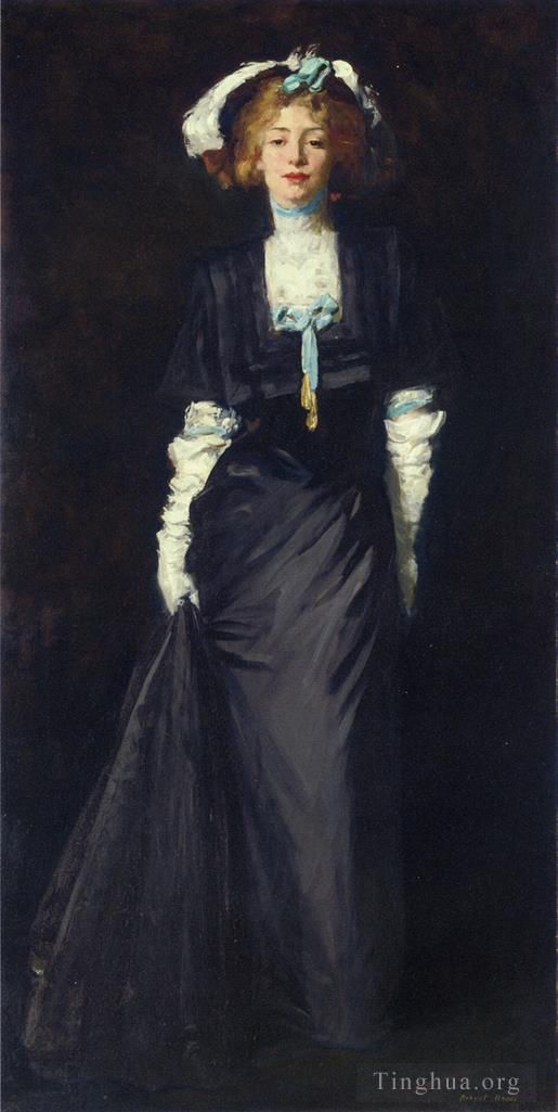 Henri Robert Oil Painting - Jessica Penn in Black with White Plumes