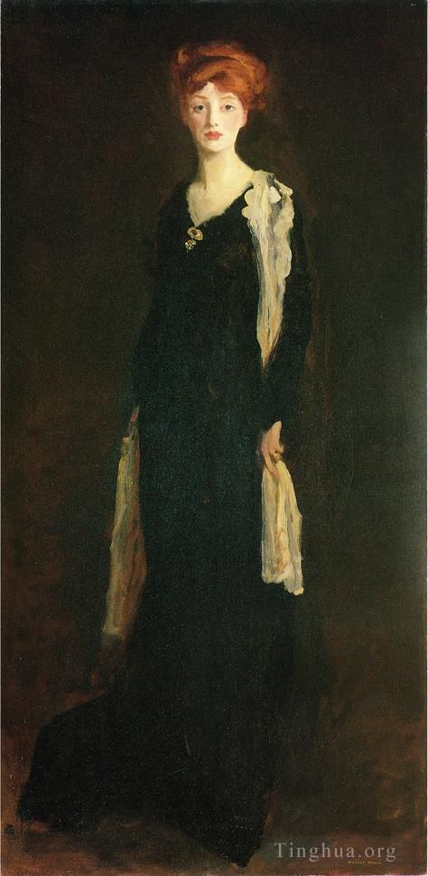 Henri Robert Oil Painting - O in Black with Scarf aka Marjorie Organ Henri