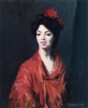 Artist Henri Robert's Work - Spanish Woman in a Red Shawl