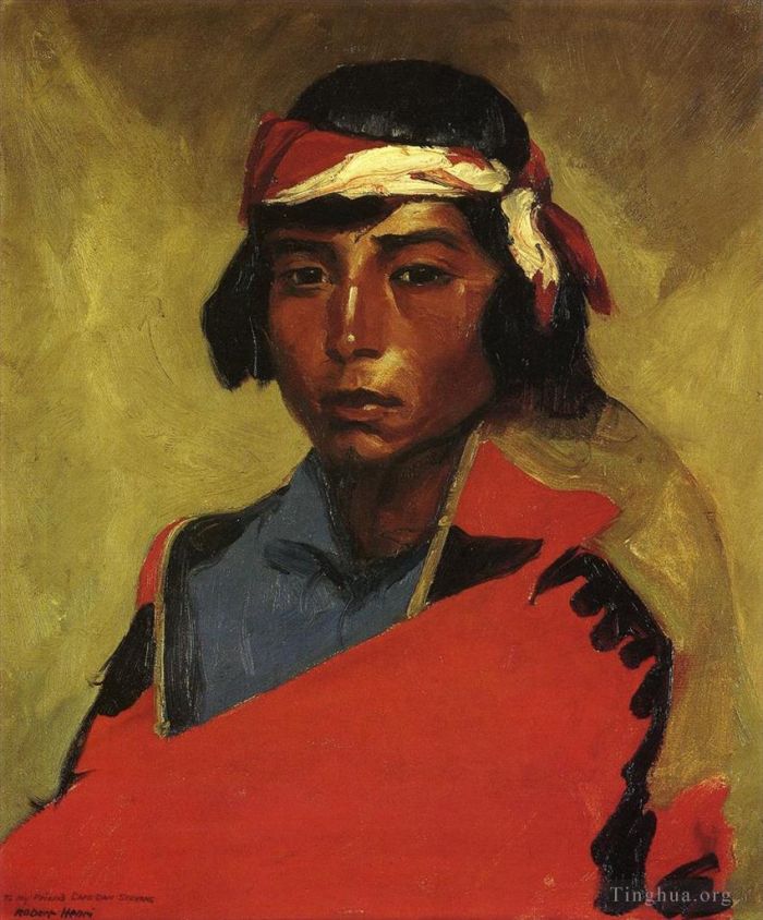 Henri Robert Oil Painting - Young Buck of the Tesuque Pueblo