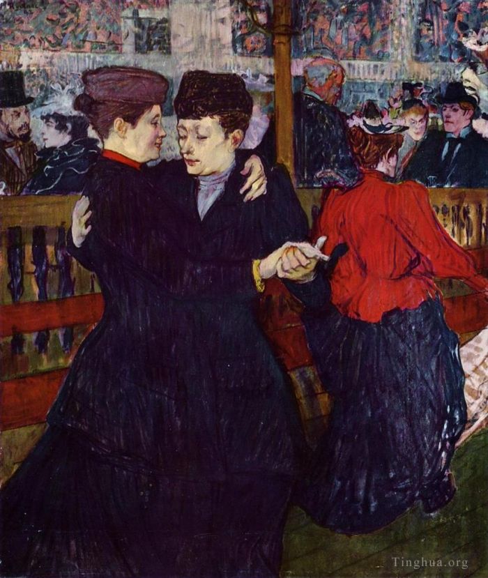 Henri de Toulouse-Lautrec Oil Painting - At the Moulin Rouge the Two Waltzers