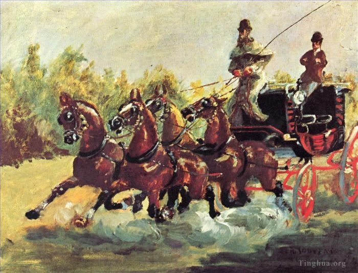 Henri de Toulouse-Lautrec Oil Painting - Count alphonse de toulouse lautrec driving a four horse hitch 1881