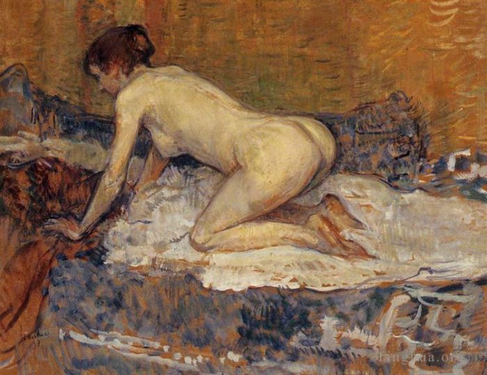 Henri de Toulouse-Lautrec Oil Painting - Crouching woman with red hair 1897