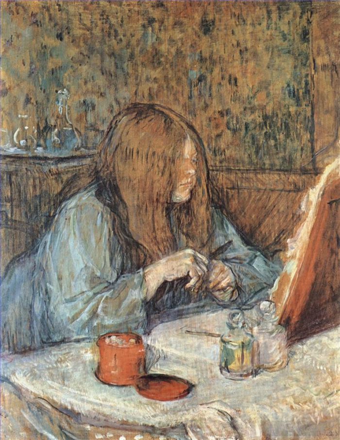 Henri de Toulouse-Lautrec Oil Painting - Madame poupoule at her dressing table 1898