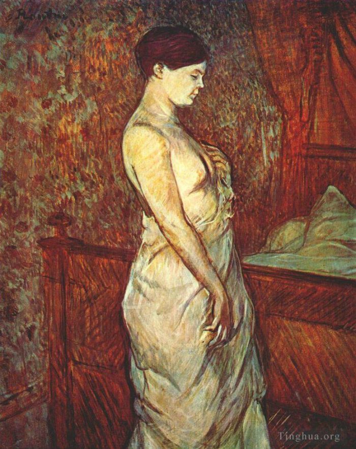 Henri de Toulouse-Lautrec Oil Painting - Poupoule in chemise by her bed