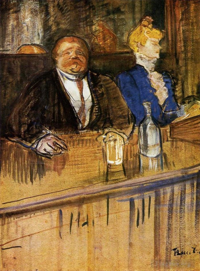 Henri de Toulouse-Lautrec Various Paintings - At the Cafe The Customer and the Anemic Cashier