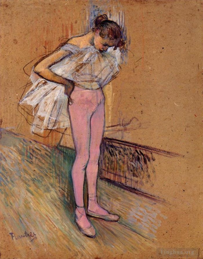Henri de Toulouse-Lautrec Various Paintings - Dancer Adjusting Her Tights