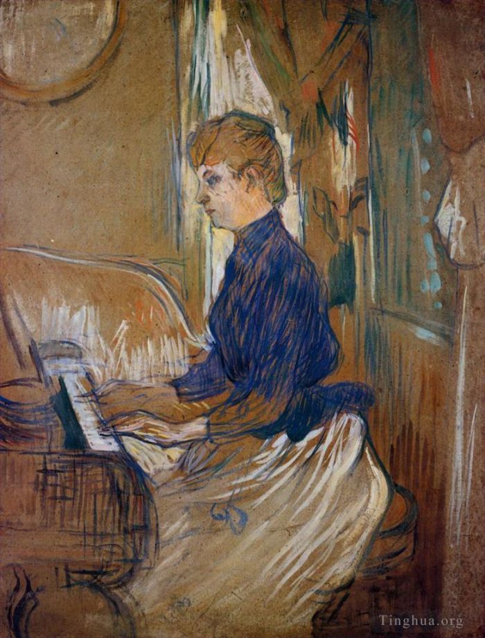 Henri de Toulouse-Lautrec Various Paintings - At the piano madame juliette pascal in the salon of the chateau de malrome 1896