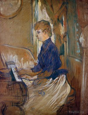 Artist Henri de Toulouse-Lautrec's Work - At the piano madame juliette pascal in the salon of the chateau de malrome 1896