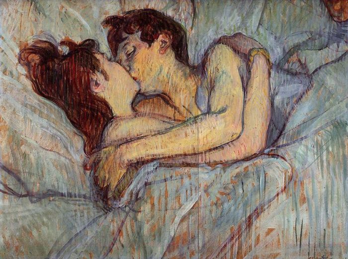 Henri de Toulouse-Lautrec Various Paintings - In bed the kiss 1892