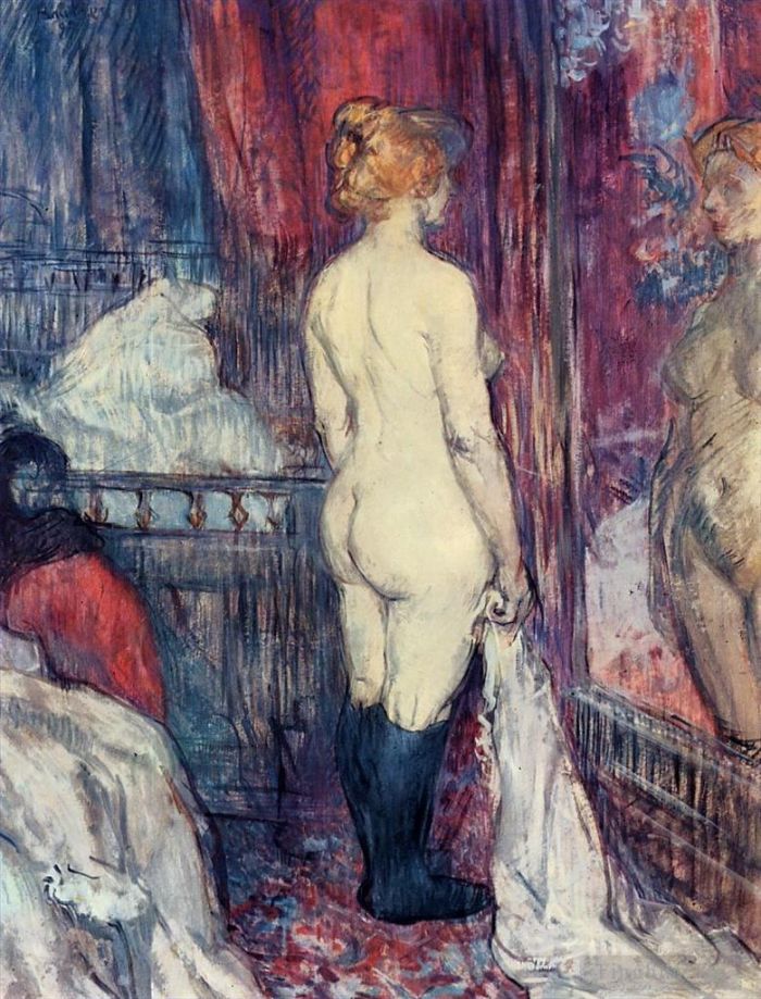 Henri de Toulouse-Lautrec Various Paintings - Nude standing before a mirror 1897