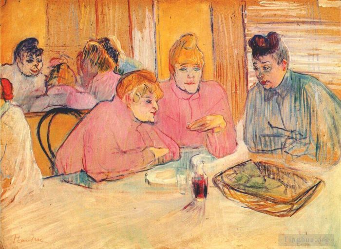Henri de Toulouse-Lautrec Various Paintings - Prostitutes around a dinner table