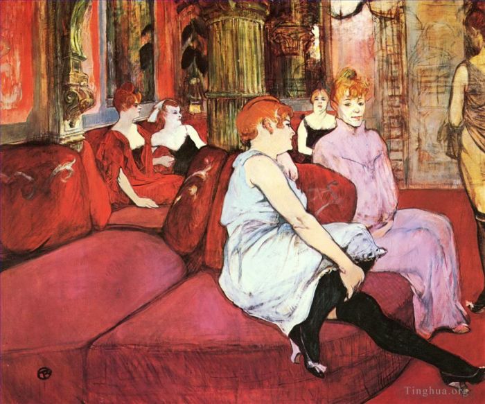 Henri de Toulouse-Lautrec Various Paintings - The salon de la rue des moulins 1894
