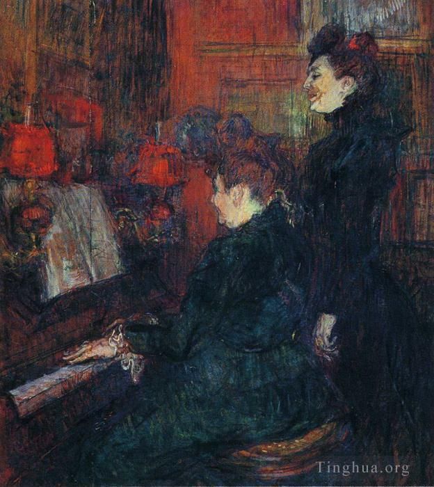 Henri de Toulouse-Lautrec Various Paintings - The singing lesson the teacher mlle dihau with mme faveraud 1898